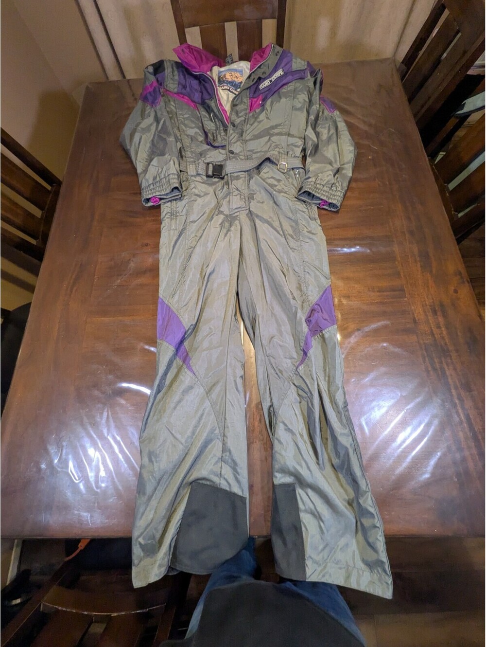 Vtg HARD CORPS Retro One Piece Snowsuit Purple Bib M 80's Ski Suit, halloween